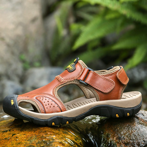 Sandalias de Cuero Genuino para Hombre, Punta Cerrada, Suela de Goma Transpirable, Zapatos Casuales de Verano para Senderismo - Product Image 1