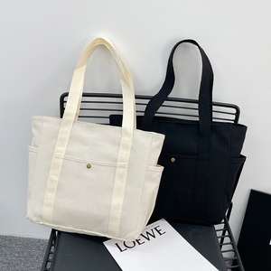 Customize Print Logo Large Capacity Casual Reusable Cotton Tote <b>Bag</b> Shopping Beach Canvas Shoulder <b>Bag</b> With Multiple Pockets - Product Image 5