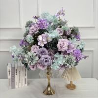 Centre de table en fleurs artificielles en soie, 70 cm, grande taille, arrangement de roses roses et blanches, décoration élégante pour fête d'anniversaire