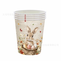 Ensemble de vaisselle jetable pour fête de Pâques, design rétro pastoral avec lapin et œufs colorés, assiettes en papier, serviettes
