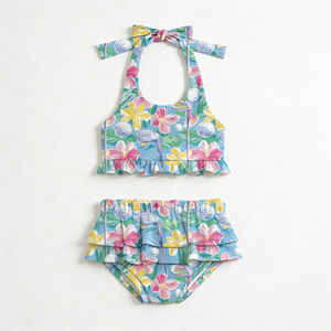 Traje de Baño de Dos Piezas para Niñas, Diseño Floral, Protección UPF 50, 100% Nailon, Marca Ruidian - Product Image 3
