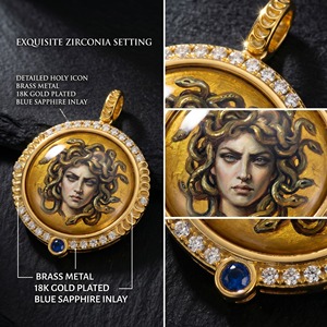 Collar Gótico con Colgante de Serpiente Medusa, Amuleto de Empoderamiento Femenino, Gema Azul, Circonita, Chapado en Oro de 18K - Product Image 2