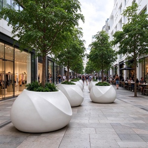 Maceta Moderna de Fibra de Vidrio Blanca para Interiores y Exteriores, Macetero Redondo de Pie para Árboles, para Centros Comerciales, Jardines y Hogares - Product Image 6
