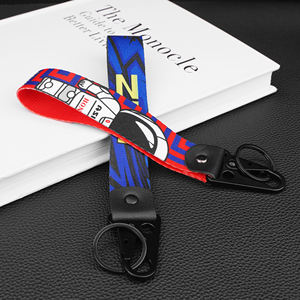 Lanière courte en nylon jacquard personnalisée avec logo imprimé, porte-clés et mousqueton bec d'aigle - Product Image 3