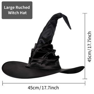Sombrero de bruja negro de satén con ala ancha, accesorio para disfraz de Halloween, sombrero para fiesta - Product Image 2