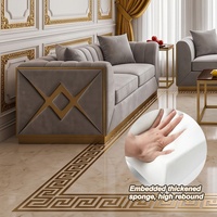 Ensemble de canapés sectionnels en velours de luxe moderne avec garniture dorée pour penthouse, mobilier sur mesure pour designer d'intérieur, service tout-en-un