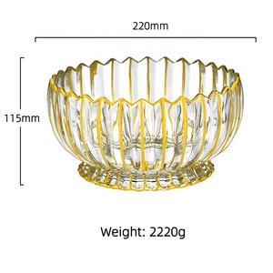D220mm luxe cristal Transparent doré Sterak ligne fruits bol assiette plat verre plateau de service mariage maison élégant Art déco - Product Image 2