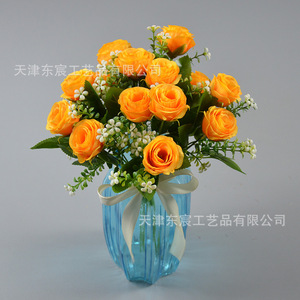 Bouquet de roses artificielles à 7 têtes, fleurs en soie de 30 cm de haut pour la décoration de la maison et des mariages - Product Image 2