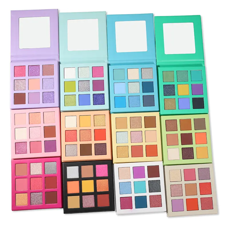 Palette d'ombres à paupières carrées de maquillage avec logo personnalisé Palette d'ombres à paupières Flash mate à paillettes longue durée imperméable à l'eau et à haute teneur en pigments 9 couleurs