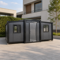 Casa Contenedor Modular Moderna con Revestimiento Oscuro y Puerta de Vidrio para Oficina Portátil y Uso Residencial