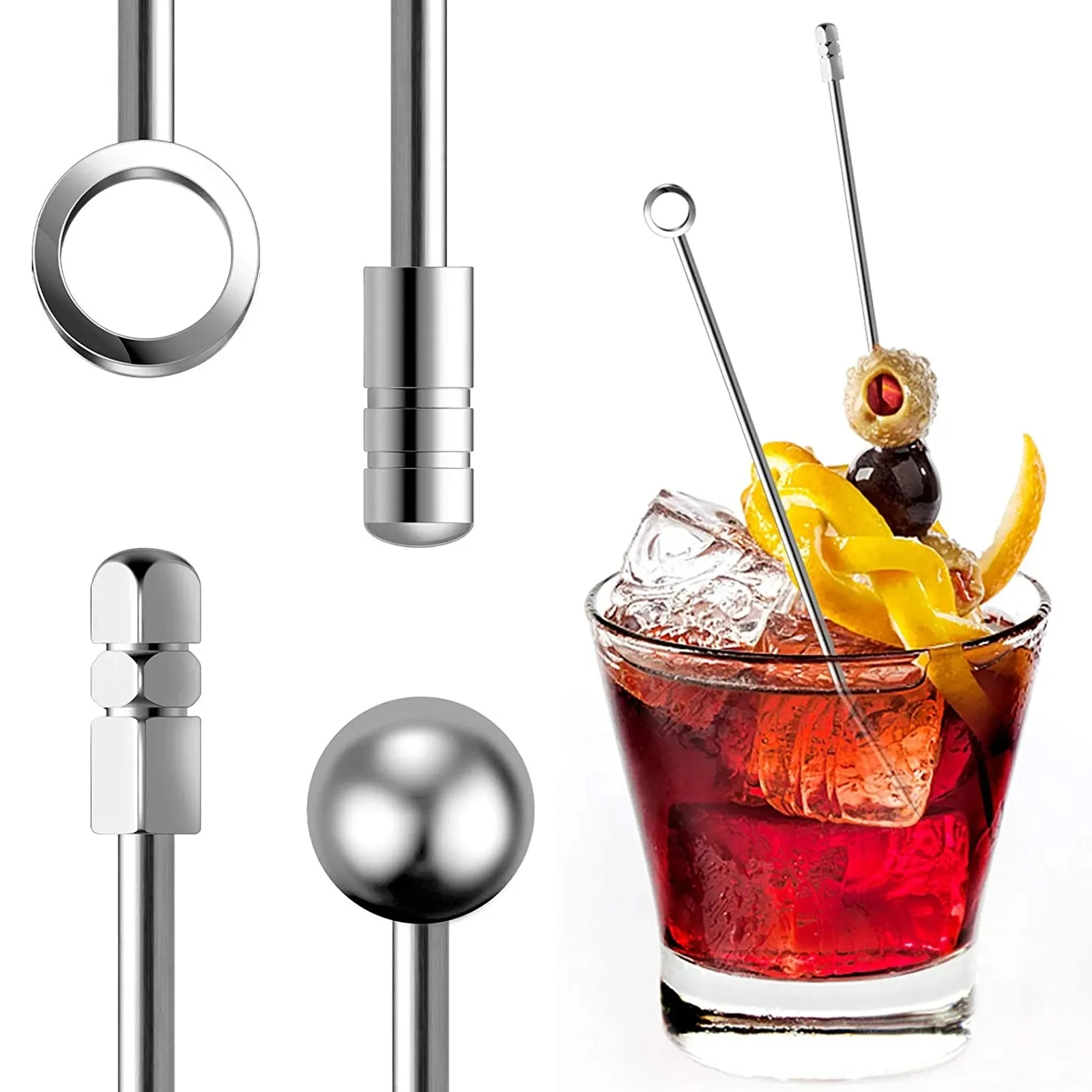 Stainless Steel Cocktail Picks Metal Cocktail Toothpicks Martini Picks Round Bead Cocktail Picks Skewers for Drinks