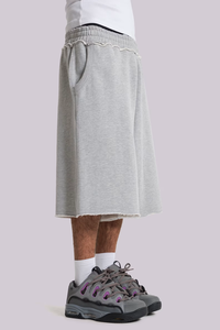 Pantaloncini da Uomo in Felpa Pesante di Alta Qualità con Orlo Grezzo, <span class=keywords><strong>Gamba</strong></span> Larga <span class=keywords><strong>e</strong></span> Lunga, Stile Streetwear - Product Image 2