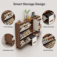 Meuble à chaussures moderne ultra-mince en bois réglable, armoire de rangement haute autoportante pour entrée avec compartiments rabattables et tiroirs