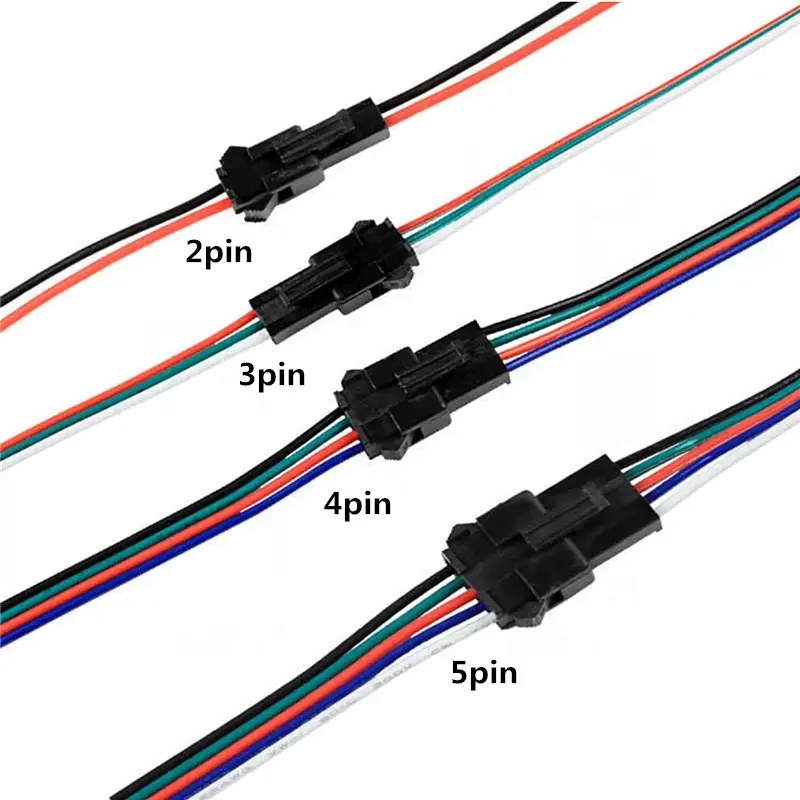 Customizable!!! 2pin / 3pin / 4pin / 5pin Male And Female JST SM Connector Set 2 3 4 5 pin Wire cable pigtail Plug for LED Strip