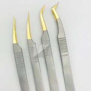 Pince à épiler d'extension de cils avec logo personnalisé avec pointe dorée et pointes de volume en acier inoxydable gris et durable japonais - Product Image 6