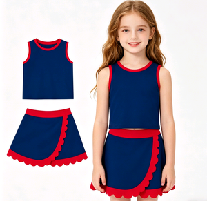 Ropa Deportiva Personalizada, Camiseta Informal Colorida para Niñas, Chaleco con Borde Festoneado, Falda, Pantalones Cortos, Conjuntos Deportivos - Product Image 1