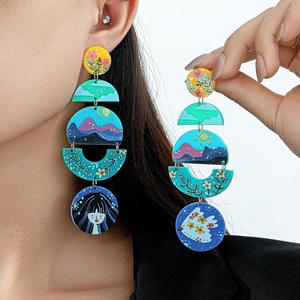 Totalmente gestionado europeo y americano nuevo acrílico 24K chapado en oro Unisex Stud pendientes distintivos divertidos ojos gato geométrico - Product Image 4