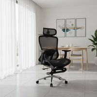 Fauteuil ergonomique contemporain avec accoudoirs 3D en PU, pivotant, en maille, base chromée