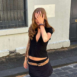 Nuevo Cárdigan INS con Botones de Rana Estilo Chino para Mujer, Diseño Calado, Ajuste Delgado, Manga Corta, Top de Moda - Product Image 4