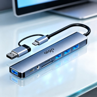 Dongle USB-C 8 en 1 en aluminium, lecteur de mémoire USB SD TF, port audio 3,5 mm pour l'extension des ordinateurs portables et PC tout-en-un