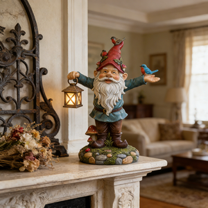 Statua da Giardino Gnomo con Lanterna Solare, Figurina Impermeabile in Resina con Uccelli per Decorazioni Patio e Prato - Product Image 5
