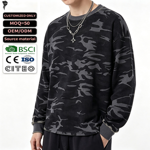 New Arrival Men <b>Camo</b> Waffle Knit Long Sleeve T Shirt Dark Camouflage Crew Neck Loose Fit Casual Pullover <b>Tops</b> Custom Logo - Product Image 1