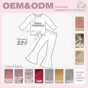 Vestiti per bambini e bambine top grafici stampati su misura con stampa leopardata di mucca pantaloni a zampa di elefante 2 pezzi autunno primavera Set di abiti - Product Image 2