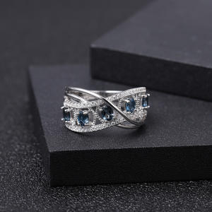 Anillo de Boda de Plata 925 con Incrustaciones de Cristal Azul Londres, Serie Vintage para Mujer, Alta Elegancia, Venta Directa de Fábrica, Disponible - Product Image 2
