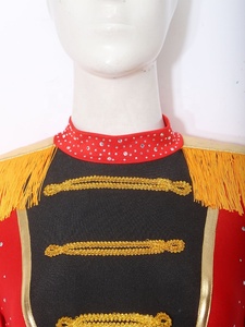 Leotardo de Danza para Mujer con Flecos Dorados y Epaulettes, Cuello Alto, Manga Larga, Traje de Maestra de Ceremonias de Circo, Disfraz para Espectáculo - Product Image 3