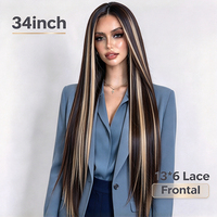 Perruques Lace Front Synthétiques Noires pour Femmes, 34 pouces, 13x6, Lisses, Sans Nœuds, Raie Libre, Résistantes à la Chaleur, Pré-épilées, Vente en Gros