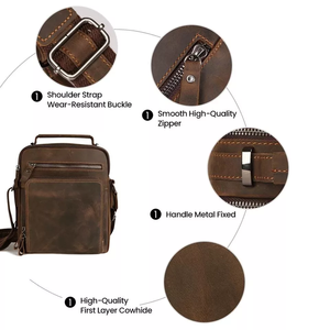 Bolso <span class=keywords><strong>Bandolera</strong></span> Pequeño de Diseño Casual <span class=keywords><strong>Vintage</strong></span> para <span class=keywords><strong>Hombre</strong></span>, de Cuero Crazy Horse, Hecho de Cuero Genuino - Product Image 6