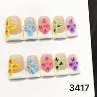 Faux ongles à presser faits main en forme de bec de canard 511-515, 10 pièces, réutilisables, en acrylique, pour enfants, motif carré artificiel