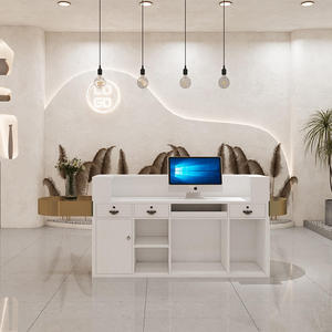 Modern Luxury pink Beauty Salon Spa Wooden <strong>Reception</strong> <strong>Desk</strong> Gold Stainless Steel Frame <strong>Front</strong> <strong>Desk</strong> <strong>Reception</strong> Counter - Product Image 2