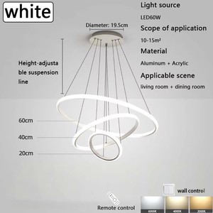 Lampadario Moderno <span class=keywords><strong>a</strong></span> LED con Telecomando, Copertura in Acrilico, Design <span class=keywords><strong>a</strong></span> 3 Anelli <span class=keywords><strong>per</strong></span> Sala <span class=keywords><strong>da</strong></span> Pranzo e Soggiorno, Decorazione Domestica - Product Image 4
