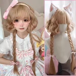 Perruque tressée bouclée blonde Lolita avec racine naturelle, en fibre Kanekalon, style court pour femme - Product Image 2