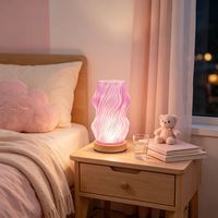 Lámpara de Noche LED Espiral Impresa en 3D, Recargable, con Batería, Luz Blanca Cálida que Cuida la Vista, Regulable, Diseño Minimalista de Madera