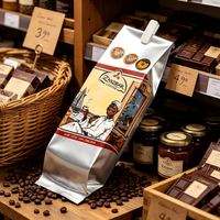 Pochette à café de qualité alimentaire avec soufflet latéral, en papier kraft et feuille d'aluminium, logo personnalisé imprimé en héliogravure, haute qualité, prix bas