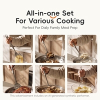 Ensemble d'ustensiles de cuisine en acier inoxydable 304, 7 pièces, cuillères et spatules de cuisson avec manches tubulaires rotatifs pour la cuisine à domicile