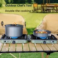 Réchaud à gaz butane portable pliable à double brûleur pour camping, pique-nique en plein air, résistant au vent, haute flamme, cuisson, réchaud à fondue, allumage, 3-5 personnes