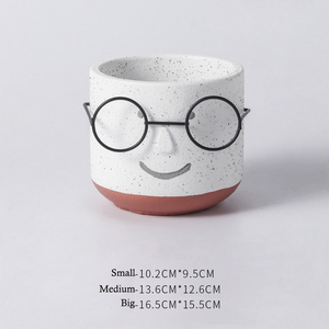 현대 장식 귀여운 예술 실내 웃는 얼굴 작은 화분 분재 냄비 세라믹 선인장 화분 안경 - Product Image 6