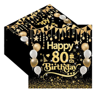 60 Serviettes en Papier Carrées Noires et Dorées pour 80e Anniversaire, Décorations de Table Jetables pour Enfants, Filles, Hommes, Lui et Elle, OEM ODM