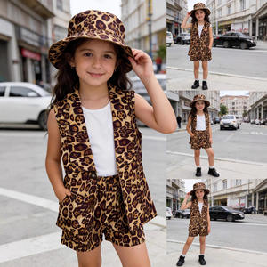 Bộ đồ bốn món mùa xuân hè cho bé gái: Áo gile không tay họa tiết da báo, quần đùi, mũ - Product Image 6