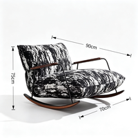 Fauteuil à bascule Tenghang rétro à imprimé encre, accoudoirs en bois de pin, structure en fer, tissu amovible, montage facile, chaise longue pour salon