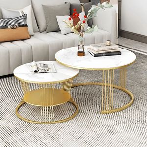 Set <span class=keywords><strong>Moderno</strong></span> Nordico Minimalista per Soggiorno, Tavolino da Caffè in Metallo Leggero <span class=keywords><strong>di</strong></span> Lusso con Piano in Marmo Rotondo - Product Image 4