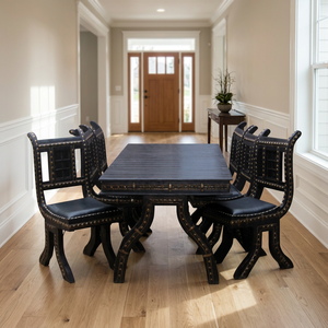 Ensemble de table à manger en bois traditionnel avec 4 chaises, style antique, mobilier de maison, design durable pour hôtel, maison, restaurant, vente en gros - Product Image 3