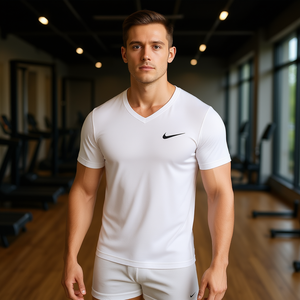 Camiseta Nike con cuello en V para hombre, 240 g, algodón, corte ajustado, transpirable, blanca, informal, para fitness - Product Image 2