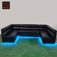 Haut de gamme Bar Lounge Restaurant Light Up Sofa Cafe Bege Conception de sièges de cabine en cuir