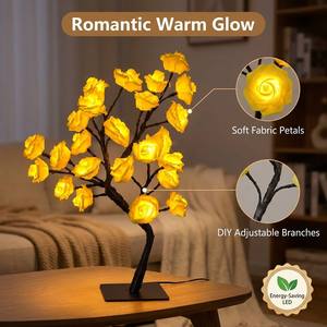 24 LEDs Rose <strong>Tree</strong> <strong>Light</strong> <strong>with</strong> Flat Base USB Home Decor Button Control 33cm Length for Home Indoor Bedroom Decoration Night <strong>Lights</strong> - Product Image 1