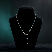 Collier élégant personnalisable en perles de cristal avec breloques, chaîne longue et épaisse en argent pour femme, bijoux de cou