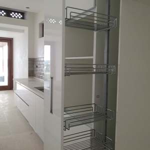 Îlot de cuisine moderne de grande taille, meubles de cuisine modernes, armoire de cuisine en PVC blanc brillant - Product Image 5